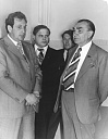 Профессор Е.Д. Гольдберг с руководителем Томского научного центра А.И. Потаповым и президентом АМН СССР академиком Н.Н. Блохиным медицинского института. 1975 г.